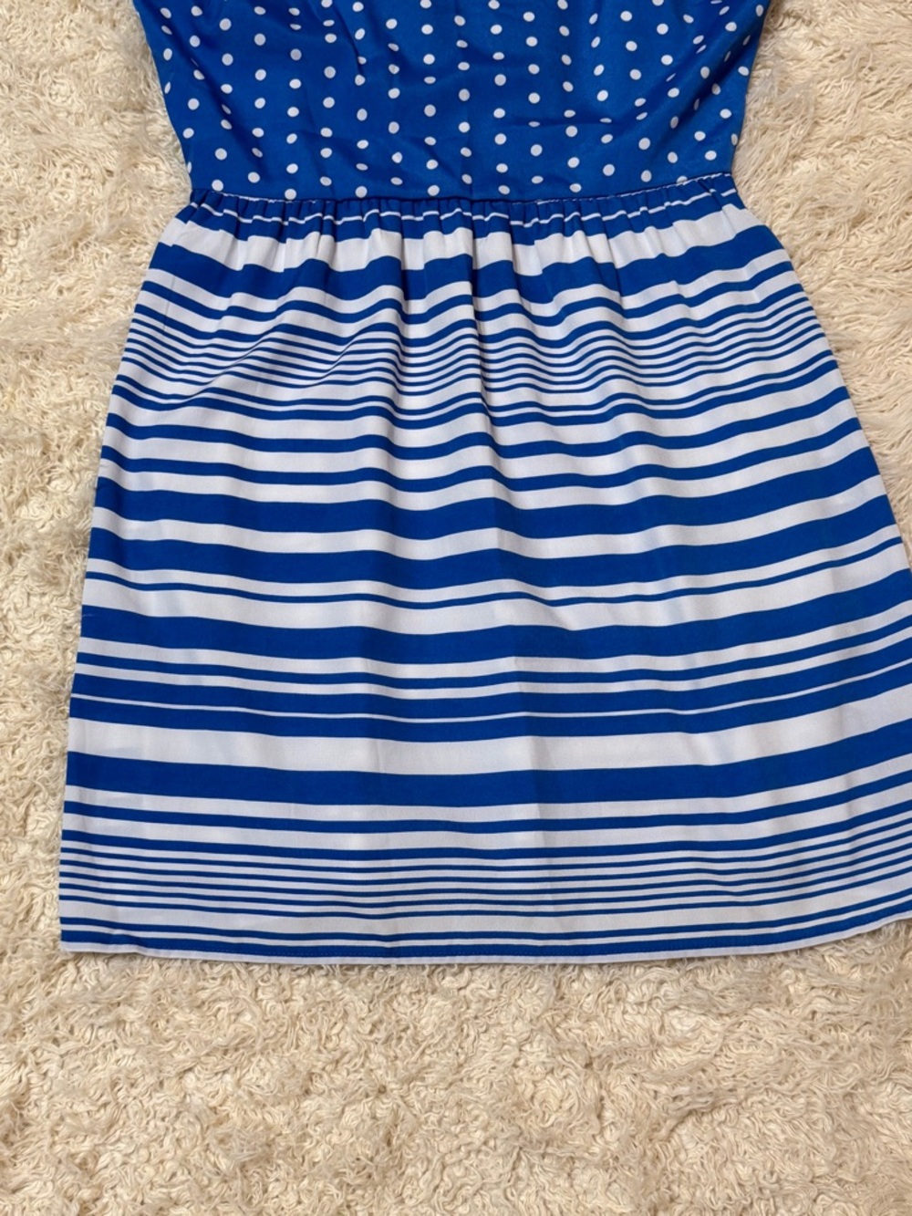 NWOT Women’s medium Bebop Blue Polka Dot & Stripe Dress - Picture 4 of 7